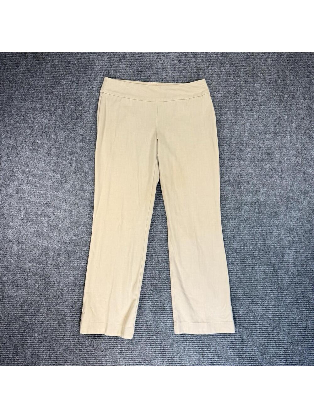 Roz & Ali Cream Tan Tummy Control Straight-Leg Stretch Pants Pull On Size 4